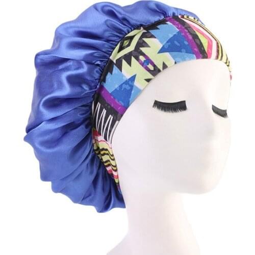 Women Satin Night Beauty Salon Sleep Cap Cover Hair Bonnet Hat Silk Head Wide Elastic Band For Curly Springy Hair Chemo Cap