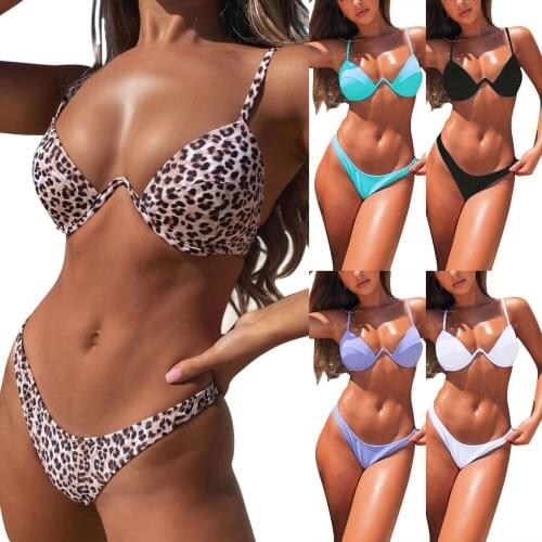 Women Sexy Swimsuit Underwire Ladies Bikini Sexy Halter Split Swimwear Top Shorts Two Piece Set Bathing Suit Beach Wear