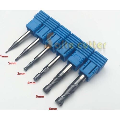 6pcs 2F Double Flute HRC55 Tungsten solid carbide NANO Coated CNC Router aluminum Steel End Mill milling cutter 1,2,3,4,5,6mm