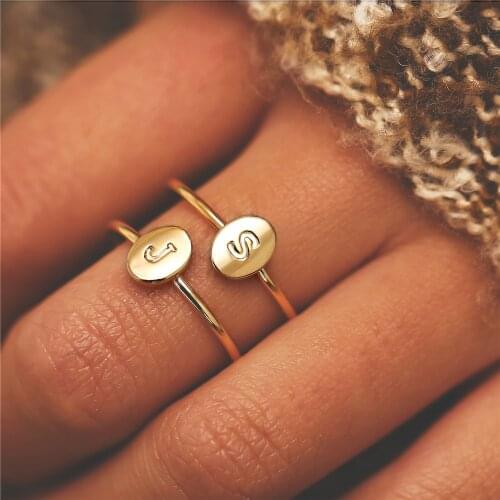 IF ME Vintage Oval 26 Letters Metal Rings For Women Lover Gold Silver Color Trendy DIY Name Design Ring Gift Statement Jewelry