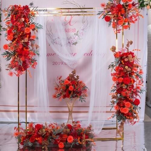 Artificial flower ball centerpieces with flower row arrangement runner decor wedding arch wall table flower pompom rose peonies