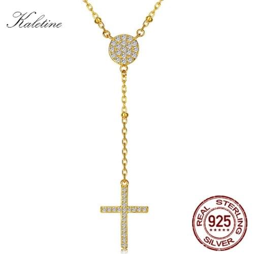 KALETINE 925 Sterling Silver Rosary Necklaces Trendy Gold Jewelry Cross Charms Turkey Evil Eye Necklace Women Accessories Men