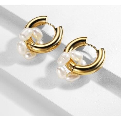 Classic Stainless Steel Round Small Hoop Earrings for Women Elegant Circle Pearl Earrings Gold Silver Color Jewelry Gift