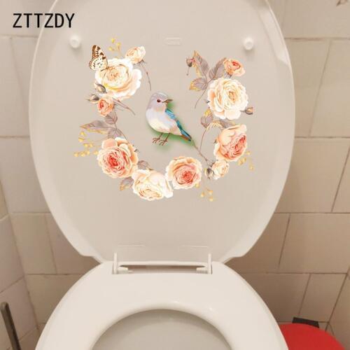 ZTTZDY 21.2*19.3CM Birds And Flowers Classic Wall Sticker WC Toilet Decals Home Room Decoration T2-0075