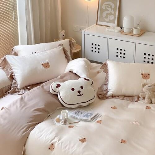 60 Pieces Tencel Four-Piece Set Summer Bed Sheets Quilt Cover Ice Silk Bare Sleeping Summer Ins Style Fairy Spring and Autumn