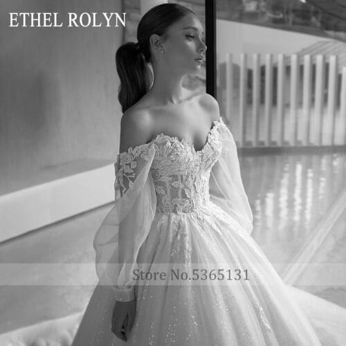 ETHEL ROLYN Lace Princess Wedding Dress 2021 Ball Gown Bride Dresses Sexy Sweetheart Puff Sleeve Shining Appliques Bridal Gowns