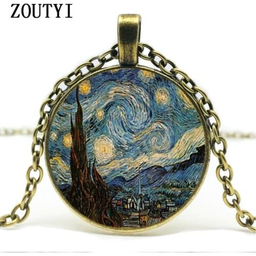 2018/Starry Night Pendant, Starry Night Necklace, Vincent van Gogh Pendant Bronze Vintage Necklace Best Friends Gift