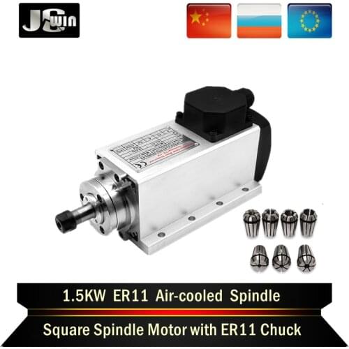 1.5KW3Phase Square Air Cooled Spindle Motor 24000RMP 220V 6A 400Hz+ER11 for CNC Engraving Router Milling Grinding Cutting Machin