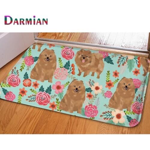Cute Cartoon Pomeranian Dog Living Room Door Mats Glasses Pet Flower Design Floor Carpets Japanese Spitzbn Doormat Rugs