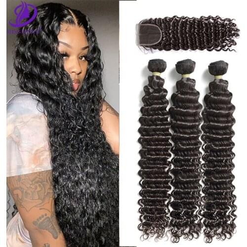 Miss Dona Peruvian Virgian Remy Hair 3 4 Bundles Deep Weave With Lace Frontal and Closure Remy Deep Wave 100% Human Hair