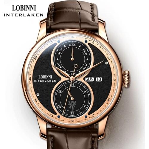 LOBINNI Multifunction Calendar Mens Watches Seagull Movement Men Mechanical Automatic Watches Sapphire Glass Waterproof Watch