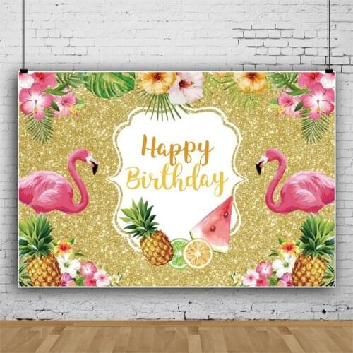 Cartoon Cute Birthday Party Backgrounds Bunting Animals Summer Theme Pineapple Flamingo Photography Backdrop Custom Banner