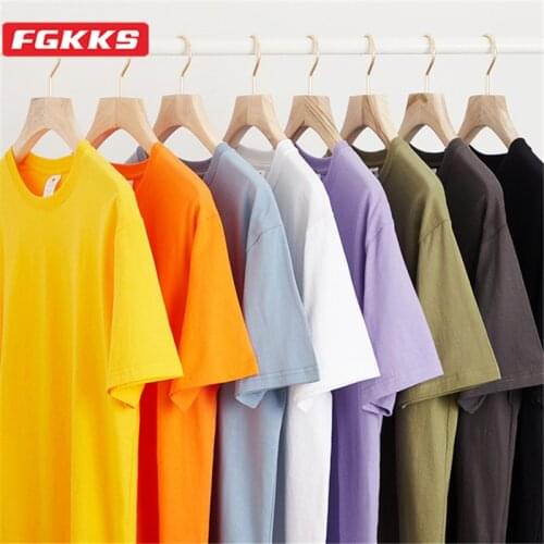 FGKKS Summer New Mens 100% Cotton T-Shirt Solid Color Soft Touch Fabric Mens Basic Tops Tees Casual Men Clothing