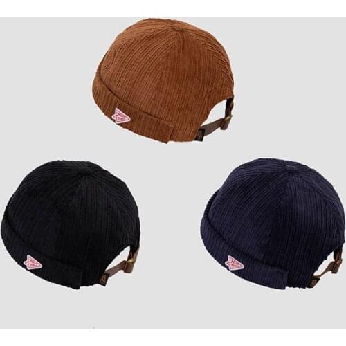 Men Hat Women Docker Cap Beanie Sailor Worker Hat Rolled Cuff Brimless Adjustable Corduroy HipHop Harajuku Casual Skullcap