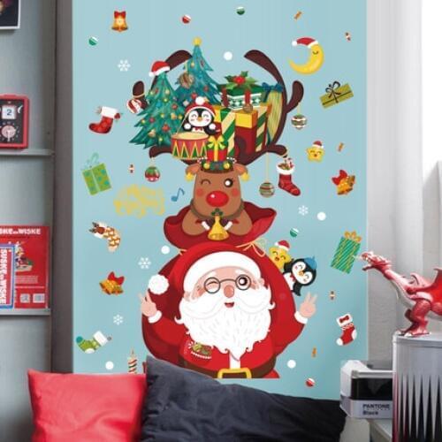 Wall Sticker Christmas Decorations For Home Store Layout Window Glass Stickers Door Painting Santa Claus New Year Print Posters