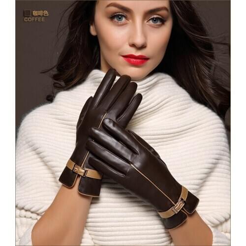 2020 New Leather Gloves Lady Touch Screen Winter Windproof Warm Gloves With Velvet