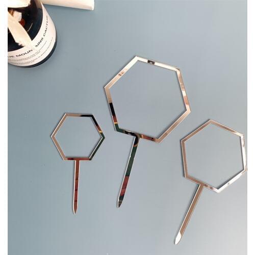 New Hexagon Acrylic Cake Topper Pink Gold No Text Wedding Cupcake Topper For Baby Shower Kids Birthday Party Cake Decorations