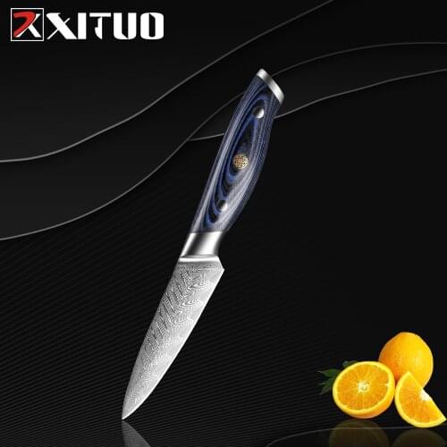 XITUO 3.5" inch Paring Knife Japanese Damascus Steel Fruit Knives Outdoor BBQ Knife Kitchen Peeling Knife Fish knife G10 Handle