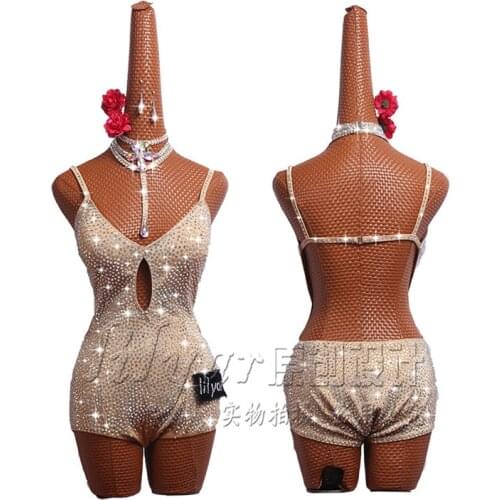 New Latin dance dress competition dress show Dress Adult custom skin color one-piece open back sling
