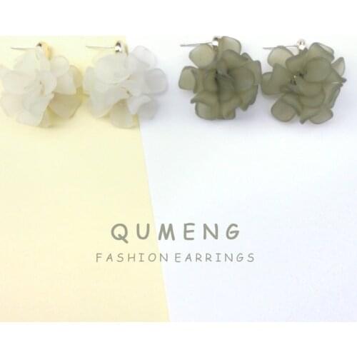 QUMENG 2020 korean Statement Resin Drop Earrings for Women Elegant green white Flower ball Wedding Fashion Earrings Jewelry