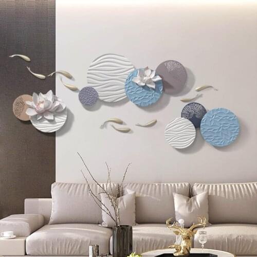 Modern Resin Lotus Fish Round Plate Wall Painting Home Livingroom Wall Sticker Ornaments Office Store Club Wall Mural Decoration