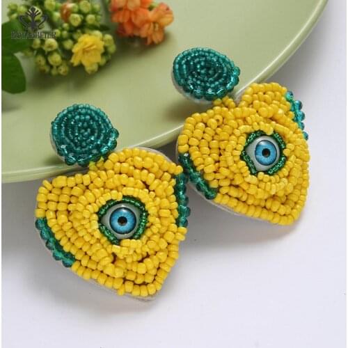 Dark Blue Eye Beads Dangle Drop Earrings Ethnic Handmade Beaded Pendant Earrings Autumn Trendy Women Statement Drop Jewelry