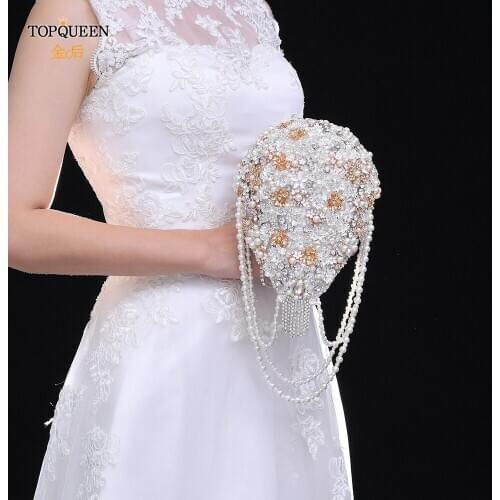 TOPQUEEN SF9 Luxury Bridal Bouquet Waterfall Shaped Bridal Bouquet Rhinstones Brooch Bridal Bouquet Alloy Flower Wedding Bouquet