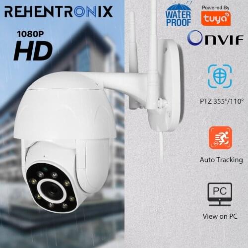 Tuya Outdoor WiFi Dome IP Camera 1080P HD ONVIF Wireelss Security PTZ Camera Smart Home Auto Tracking Camera Color Night Vision