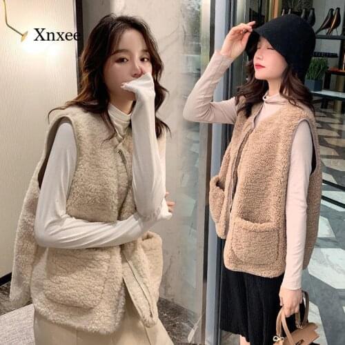 Spring Plus Size Women Vest Lamb Solid Plush Zipper Sleeveless Female Thicken Fall Loose Casual Waistcoat All-Match Coat Clothes