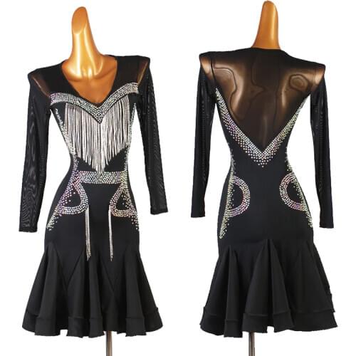 High-End Tube Beads Latin Dance Dress Professional Latin Dance Competition Dress With Diamond Samba Ballroom Dance Dress DQS6481