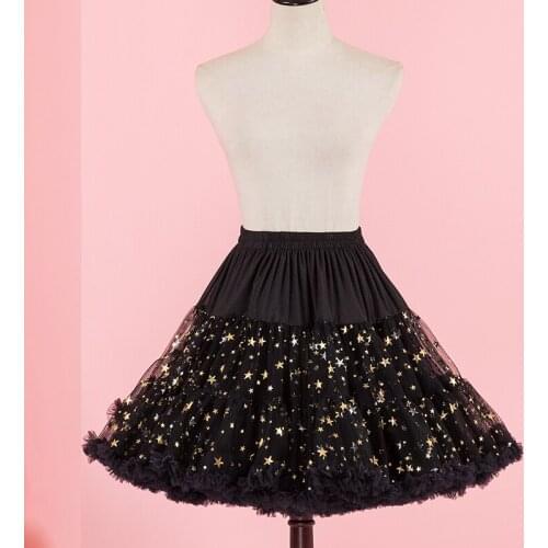 Gothic Lolita Kawaii Sequin Tutu Skirts Women Black Soft Puffy Tulle Petticoat White Mesh Cute Girls Cosplay Pleated Underskirt