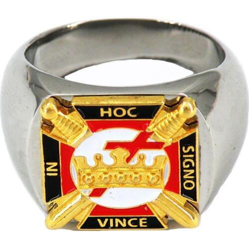 Fanssteel custom made Stainless steel jewelry freemasonry masons scottish rite hoc signo vince in masonic ring MBLR0002