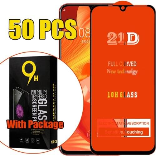 50pcs Full Glue 21D Tempered Glass Screen Protector For Huawei P50 P40 Lite E Mate 40 30 Y5P Y6P Y7P Y8P Y8S Y7A Y9A Package