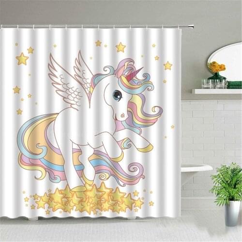 Cute Pink Unicorn 3D Print Nordic Style Shower Curtain with Hook Home Decoration Bathroom Waterproof Customized