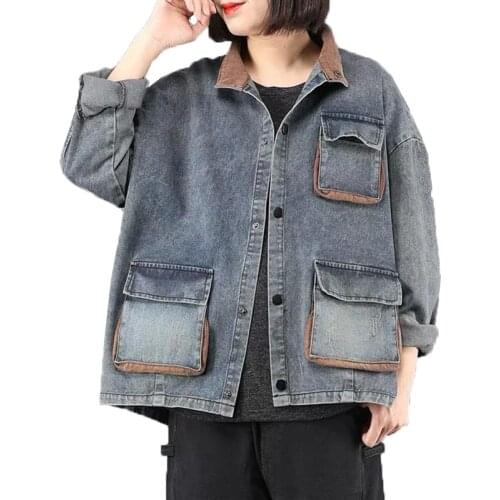 Oversized Jean Jacket Women Clothes 2021 New Spring Fall Jeans Denim Coat Casual Pocket Jackets Female Outerwear Tops Tooling