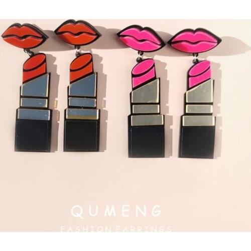 QUMENG 2020 New Fashion Acrylic Red Mouth Lips Lipstick Drop Earrings For Women Hip-Hop hyperbole Long Earring Punk Jewelry