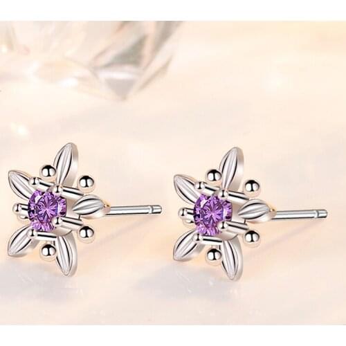KOFSAC Exquisite Zircon Flowers Stud Earring Girl Fashion Jewelry 925 Sterling Silver Earrings For Women Valentines Day Gifts