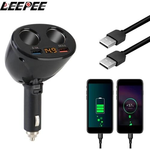 2 USB Car Charger Cigarette Lighter Socket QC3.0 Splitter Charger Plug Adapter With Voltage LED Display For Phone Tablet Ipad