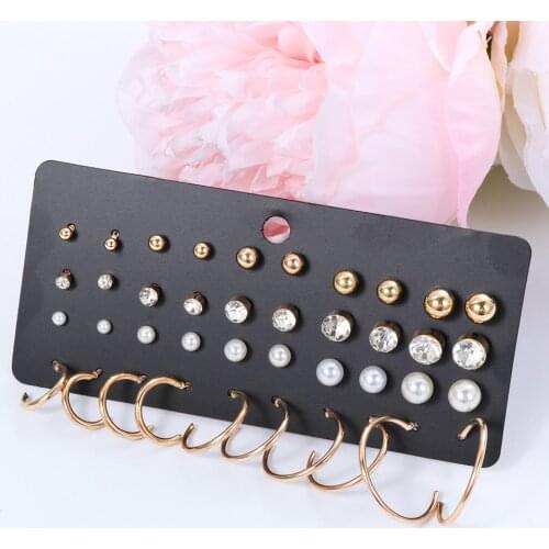 20 Pairs 2020 New Minimalist Pearl zircon Earrings Set Ear Stud Women Girls Jewelry