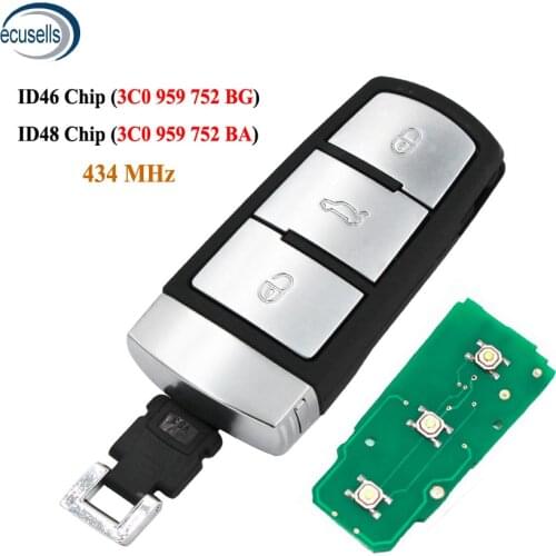 3 Button Smart Remote Key Fob 434MHz ID46/ ID48 Chip 3C0 959 752 BA/ BG for V*W VolkMagotan Passat CC B6 2009-2013