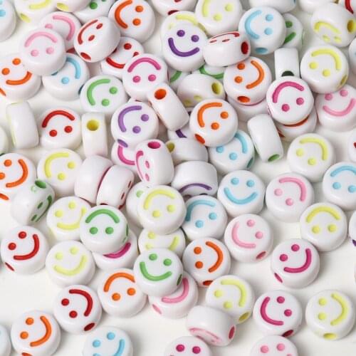 7x4mm White Colorful Smiling Face Letter Acrylic Round Flat Loose Spacer Beads For Jewelry Making Diy Charms Bracelets Necklace
