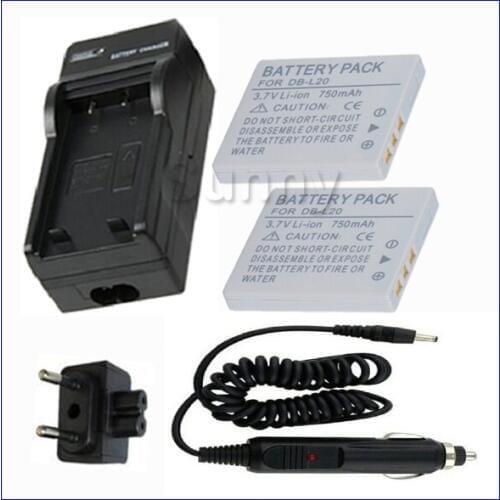 Battery (2-Pack) + Charger for Sanyo DBL20, DB-L20, DB L20, DB-L20A, DB-L20AU Lithium Ion Rechargeable 750mAh