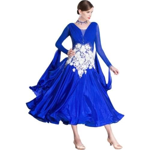 B-18409 New Pearl Silk Performance Ballroom Dance Party Dress For Competition