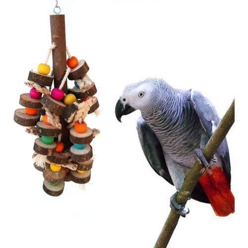 Behogar Natural Wooden Blocks Bird Parrot Hanging Chewing Bite Toy for Budgies Parakeets Cockatiels Conures Lovebirds Macaws