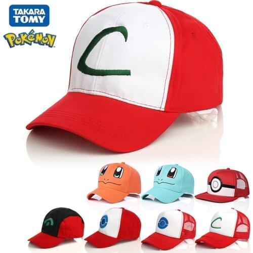 Pokemon Pikachu Cosplay Hats Kids Baseball Cap Charmander Squirtle Child Anime Cartoon Cap Adults Sports Street Sun-proof Hat