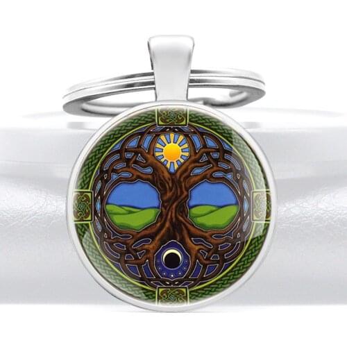 Charm Sun and moon tree of Life Glass Dome Key Chain Fashion Men Women Jewelry Key Rings