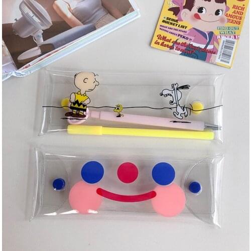 Pencil Case Clear Estuche Makeup Brush Case Korean School Supplies Pen Case Cute Peach Plumier Kawaii Trousse Crayon Girl Case