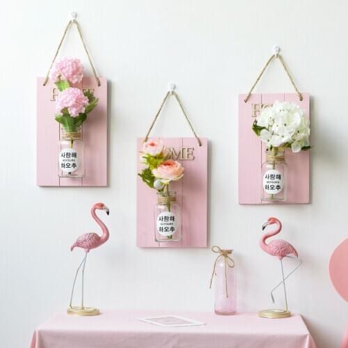 Wooden Decorative Plaques Wall Hanging Plant Hydroponics Glass Vase Wedding Party Decoration Wood Welcome Sign In Home Decor