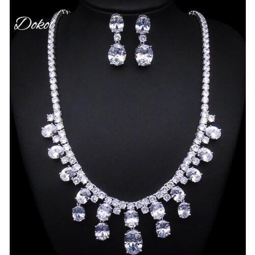 DOKOL Clear AAA Cubic Zirconia Bridal Jewelry Sets for Wedding Silver Color Elegant Bridesmaids Necklace Earrings Set DKS0075