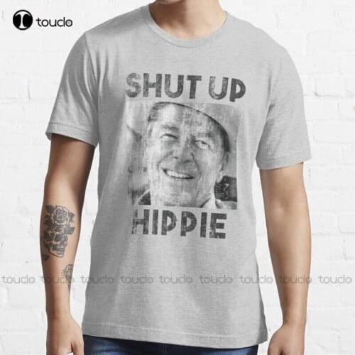 New Shut Up Hippie Retro Political Ronald Reagan T-Shirt Cotton Tee Shirt S-3Xl